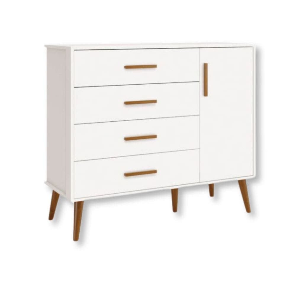 Cômoda Infantil 1 Porta e 4 Gavetas Isis Branco Fosco