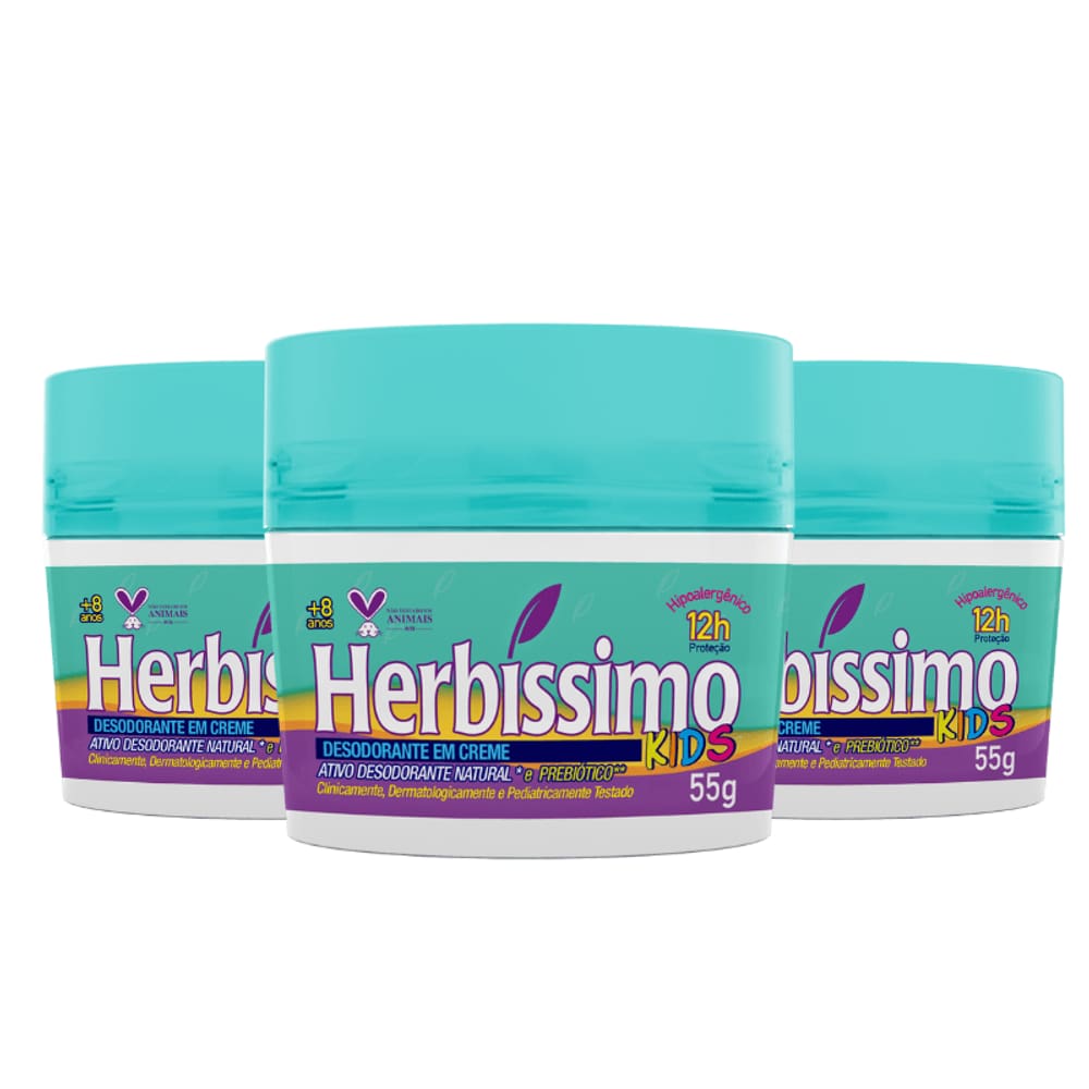 Kit Desodorante Creme Herbíssimo Kids 55g - 3 unidades