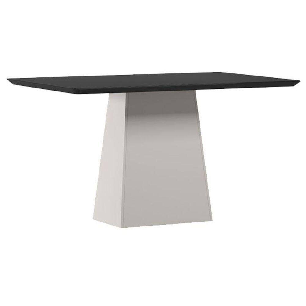 Mesa De Jantar 135x90 Cm Barbara Com Vidro Off White Preto - New Ceval