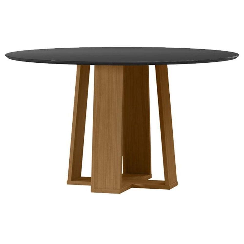 Mesa De Jantar Isabela 135x135 Cm Com Vidro Ype Preto - New Ceval