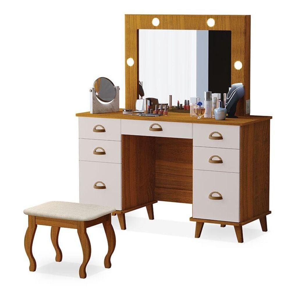Penteadeira Camarim New Seul Com Banqueta Almofadada Ambiente Freijó Maní - Luapa