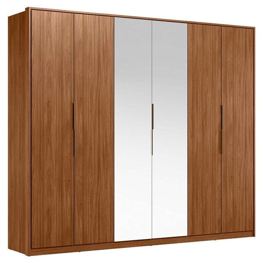 Guarda Roupa Casal Atrice 6 Portas Nogueira Touch Com Espelho Demóbile - Demartêz