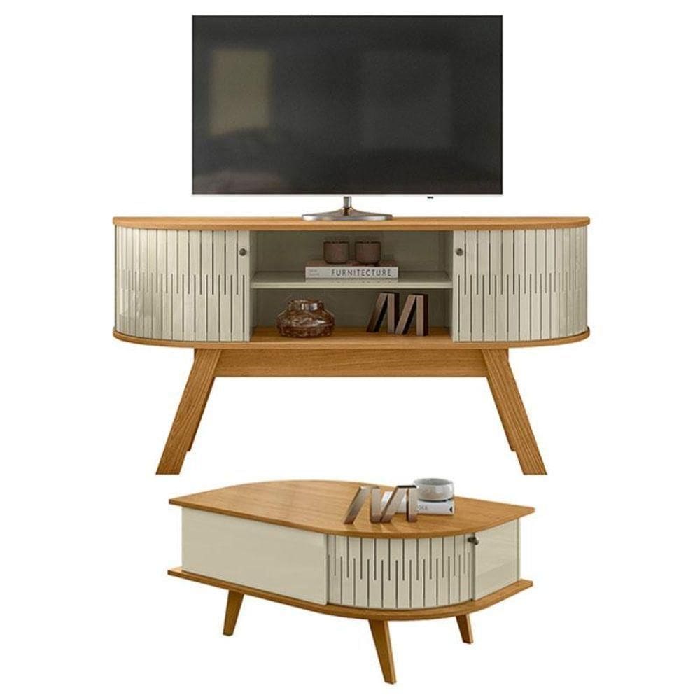 Rack Bancada Atlanta Com Mesa De Centro Indianápolis Cumaru Opala - Madetec