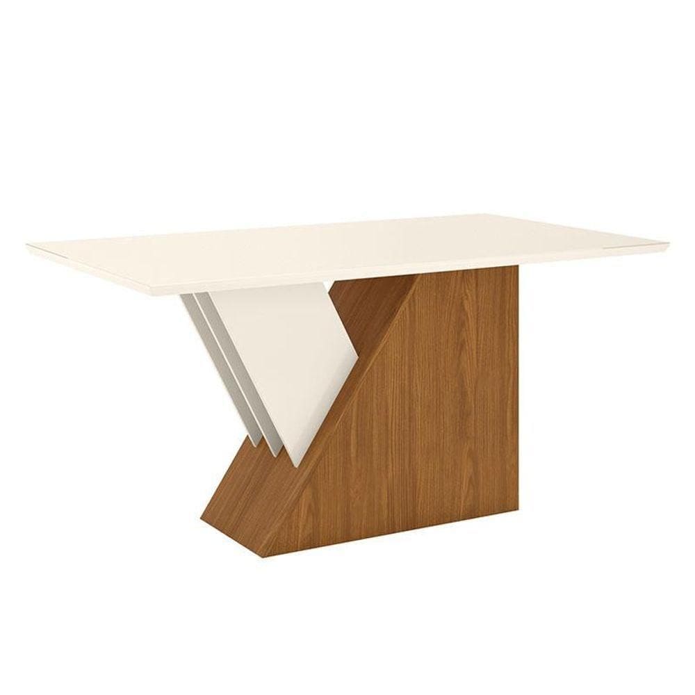 Mesa De Jantar Lucena 160 Cm Tampo Reto Com Vidro Nature Off White - Henn