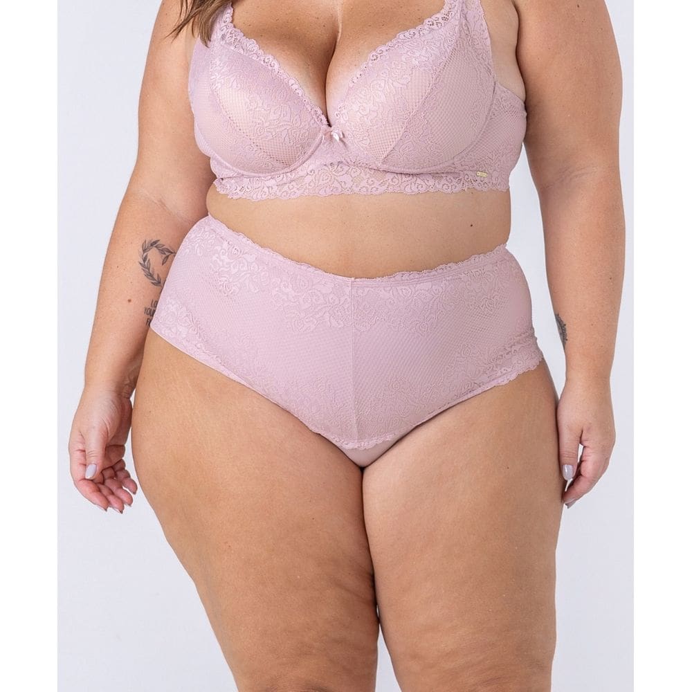 Calcinha cintura alta hot pant, em microfibra com detalhe em renda