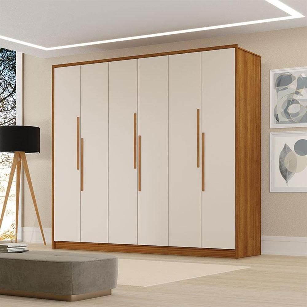 Guarda Roupa Casal Ambiente Córdoba 6 Portas Freijó Off White Pina - Luapa