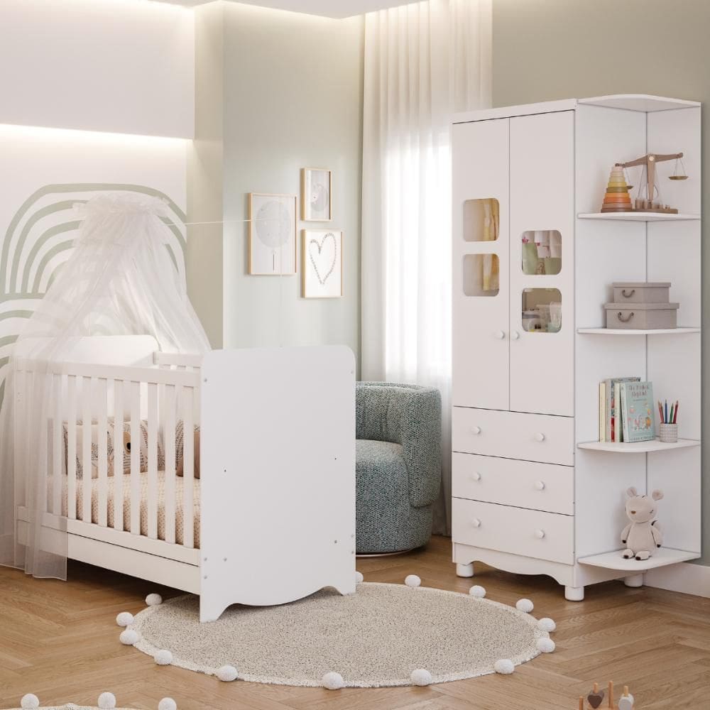 Quarto Bebê Completo Berço Americano Ben Guarda Roupa Uli 2 Portas C/ Prateleiras 100% MDF