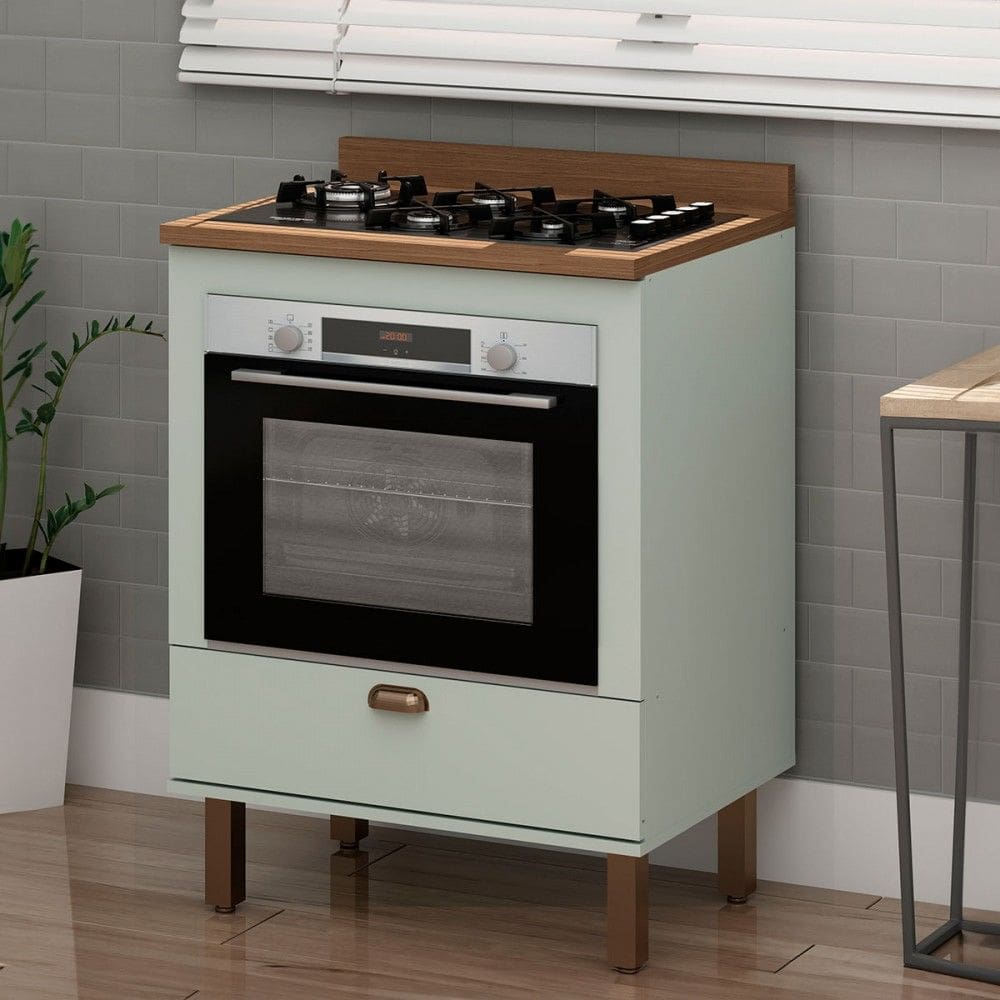 Balcão de Cozinha 70cm Iluminata 100% Mdf com Espaço para Forno Mint - Genialflex