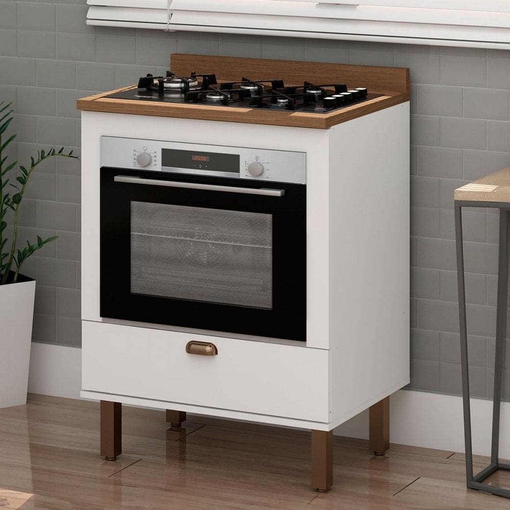 Balcão de Cozinha 70cm Iluminata 100% Mdf com Espaço para Forno Branco - Genialflex