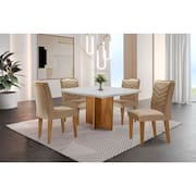 Conjunto Sala de Jantar Mesa Olímpia 90cm MDF Canto Reto e 4 Cadeiras Liz Moderna