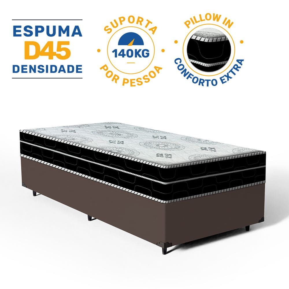 Cama Box com Colchão de Espuma D45 Pillow In Anjos OrtoConfort Solteiro 88cm