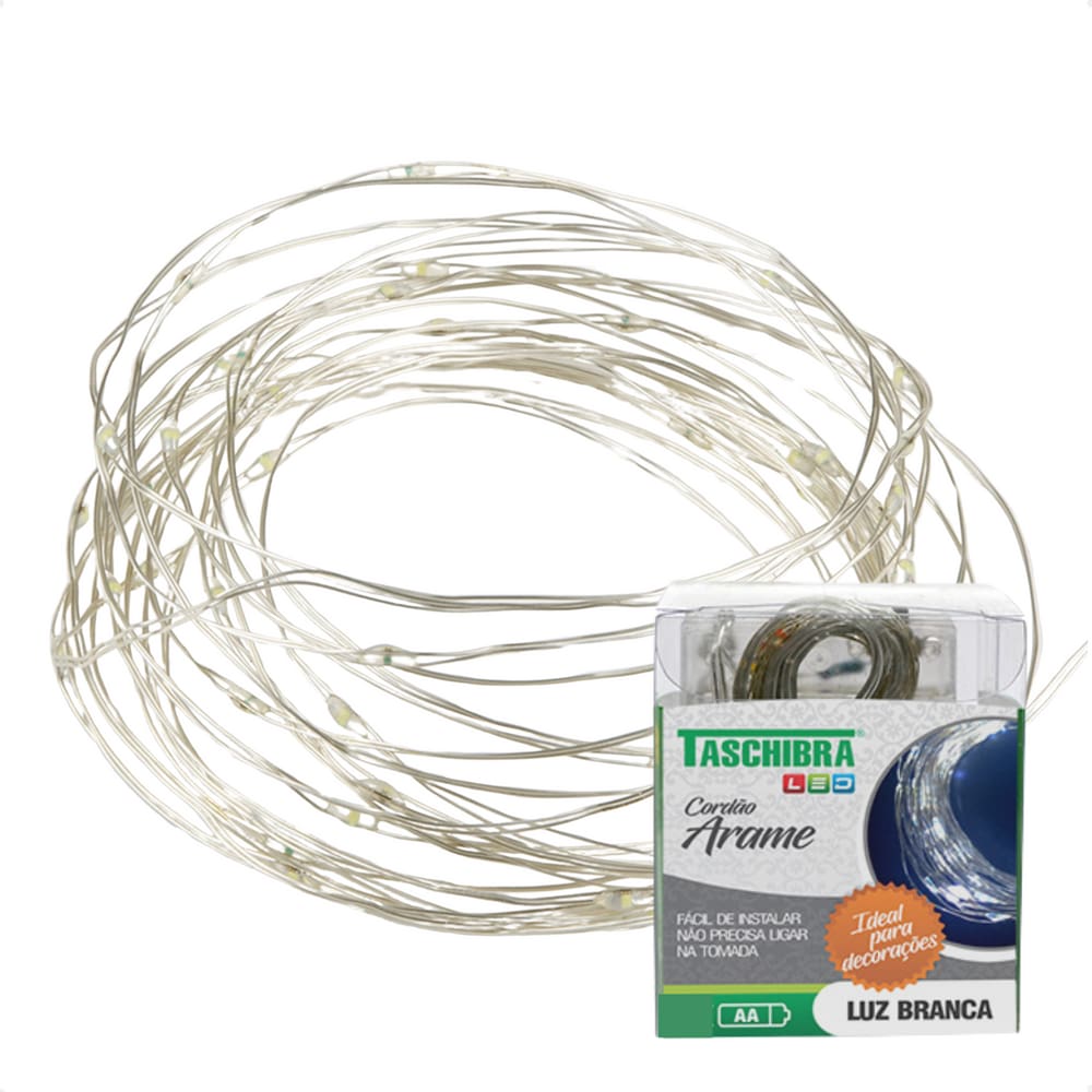 Fio de Luz Fada Cordão De Led 5m 50 Leds a Pilha Taschibra 6500K Luz Fria