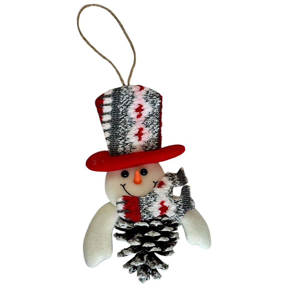 Enfeite Natalino Pendente Árvore Natal Boneco De Neve Pinha - 15cm