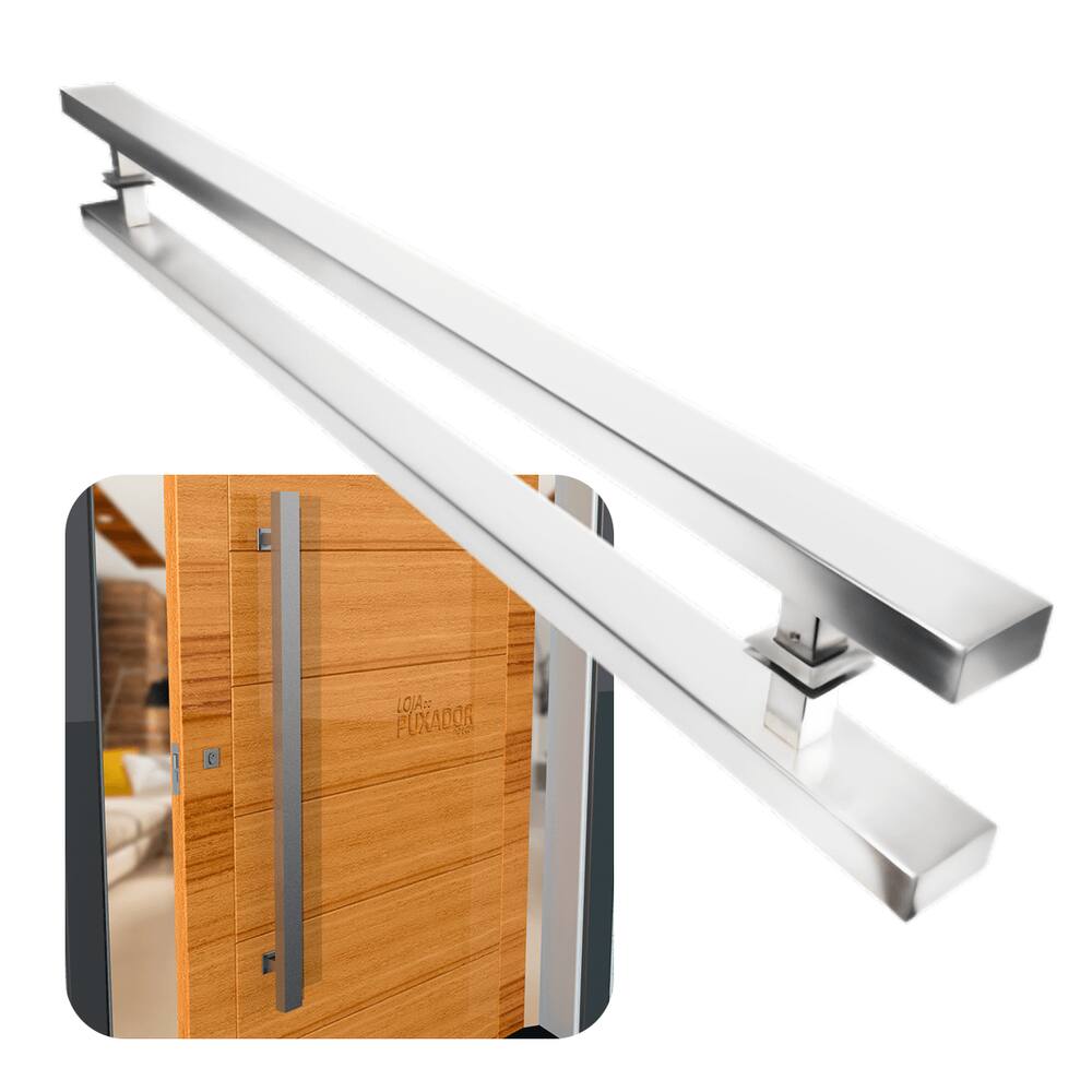 Puxador Portas Duplo Aço Inox Escovado Grand Clean 1 m para portas: pivotantes/madeira/vidro temperado/porta alumínio e portões