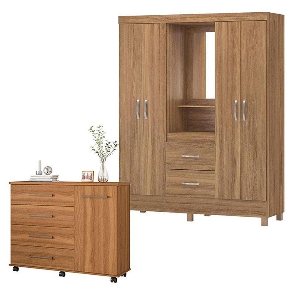 Cômoda Flora E Guarda Roupa Casal Lord Amêndola Touch Demóbile