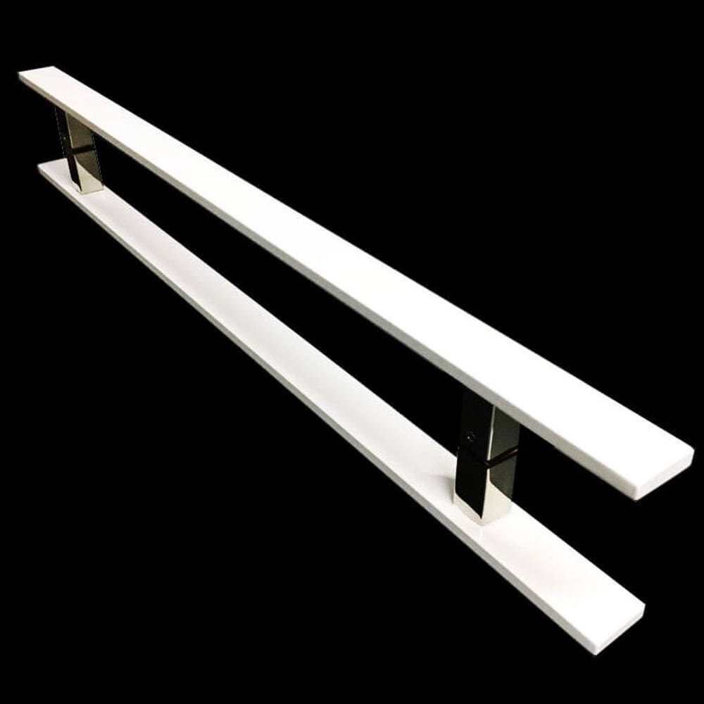 Puxador Portas Duplo Aço Inox Branco Clean 40 cm para portas: pivotantes/madeira/vidro temperado/porta alumínio e portões