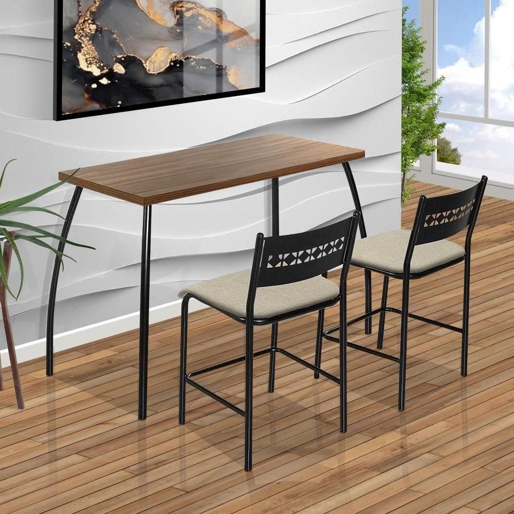 Mesa Com Duas Cadeiras Fit Flora Preto E Bege