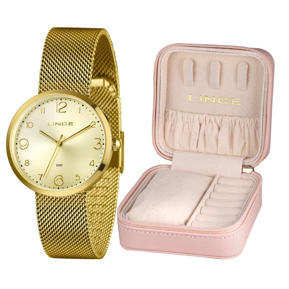 Relógio Lince Feminino Ref: Lrgh229l36 C2kx Dourado Estojo Porta Joia