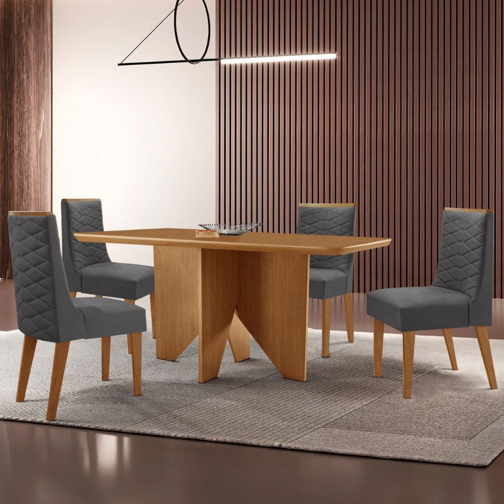 Mesa de Jantar Evora 120cm MDF Canto copo e com 4 Cadeiras Safira