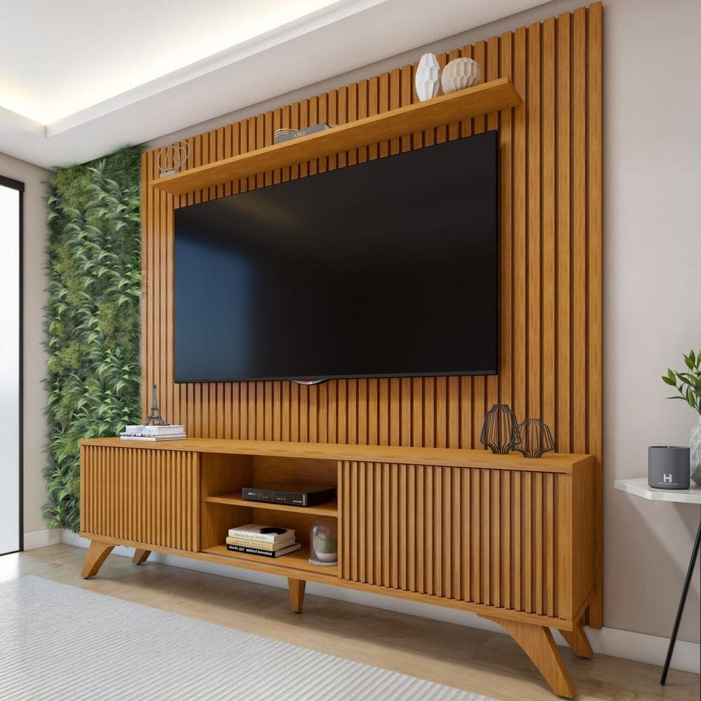 Conjunto Rack Gaia 218cm com Painel Ripado para Tv de até 75 Polegadas Paris Naturalle
