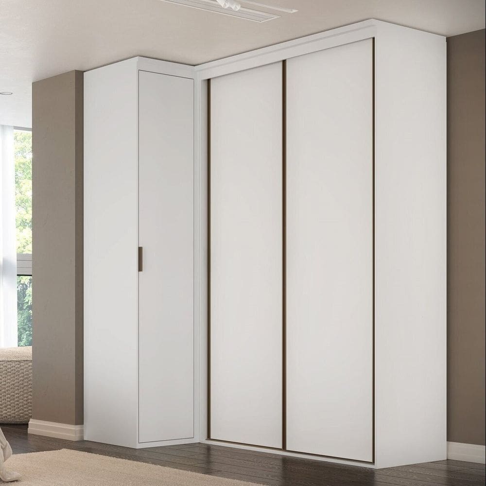 Guarda-roupa de Canto Porta de Correr 3 Portas Spacios Branco