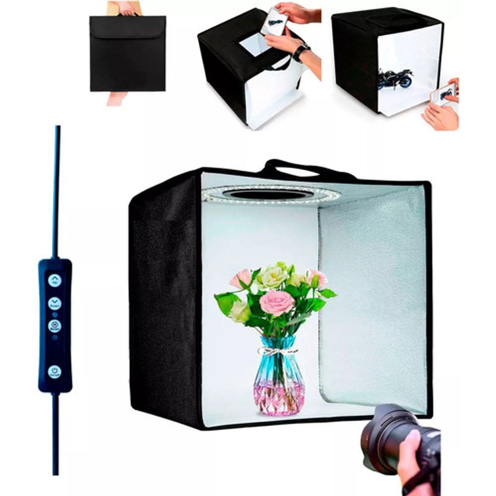 Mini Estudio Fotográfico 60x60cm Dobrável Led 3 Tons 8000k