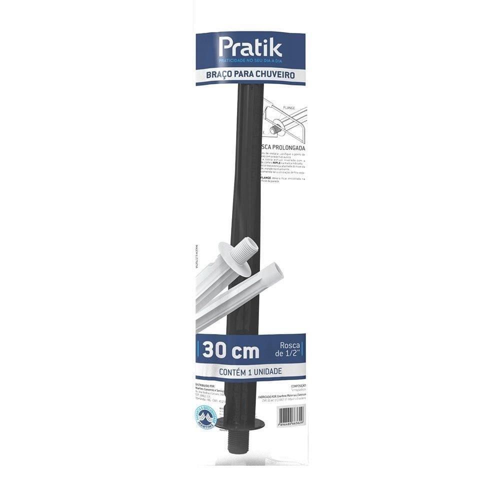 Braço de Chuveiro Pratik 30CM Preto 3008-E90P/Pk