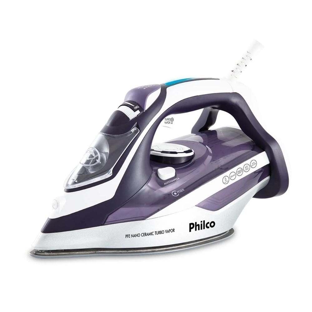 Ferro de Passar Roupa Philco A Vapor 1200w PFE NANO CERAMIC Antiaderente Passa no Cabide TURBO 110v