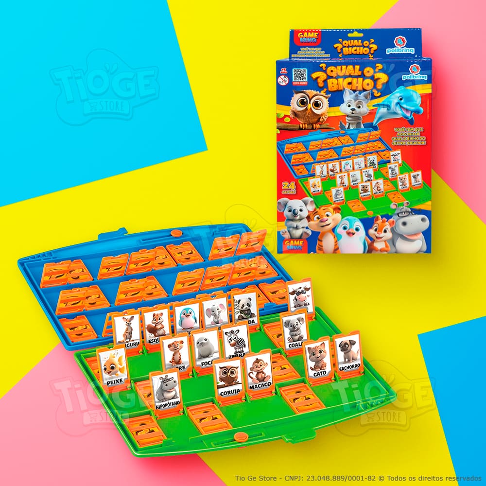 Jogo Recreativo de Adivinhação Qual o Bicho? Brinquedo Divertido para Crianças e Toda a Família Estimula Raciocínio