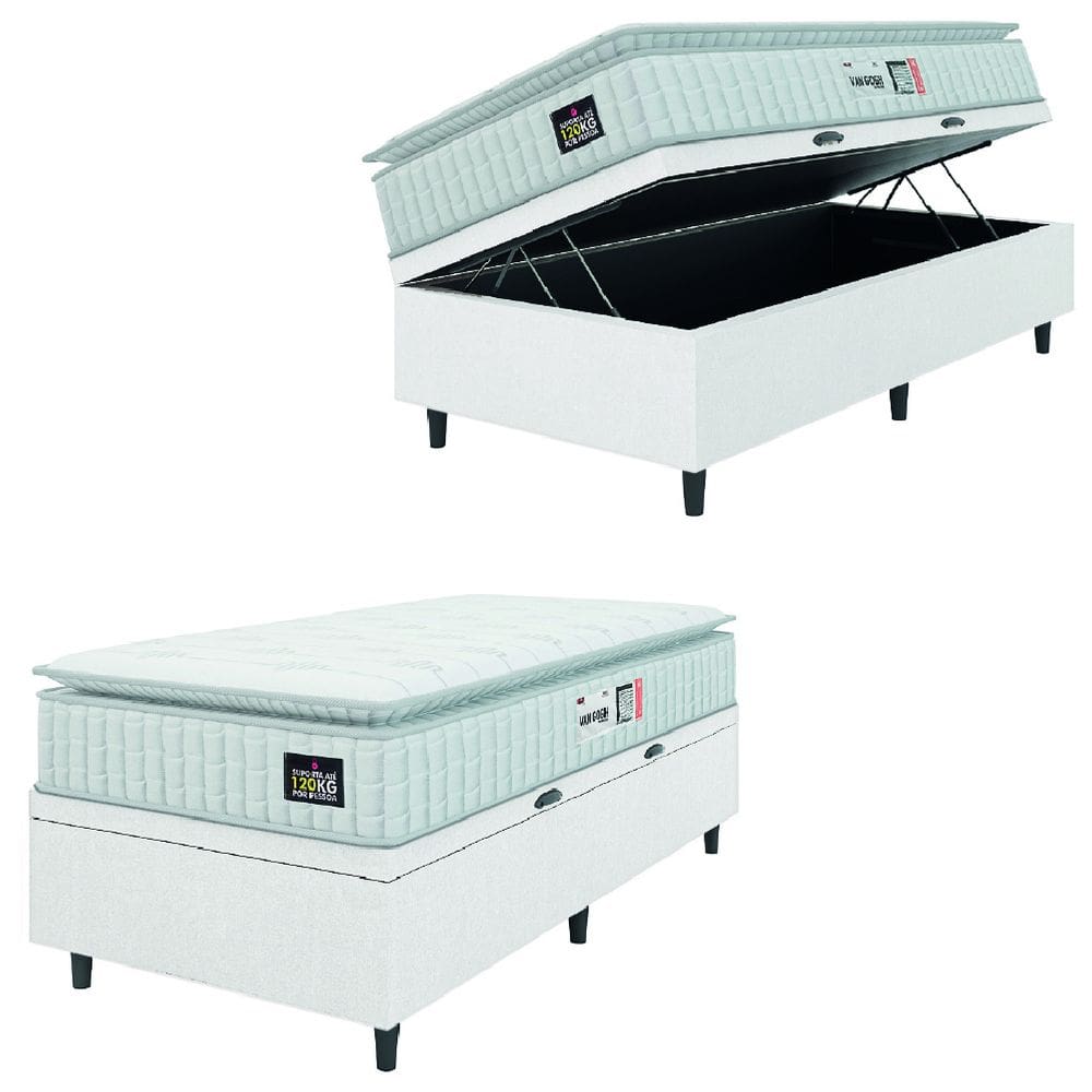Cama Box Baú Solteiro Colchão Espuma D33 Pillow Top Van Gogh 88x188x65cm Branco Hellen – Suporta Até 120 Kg Por Pessoa