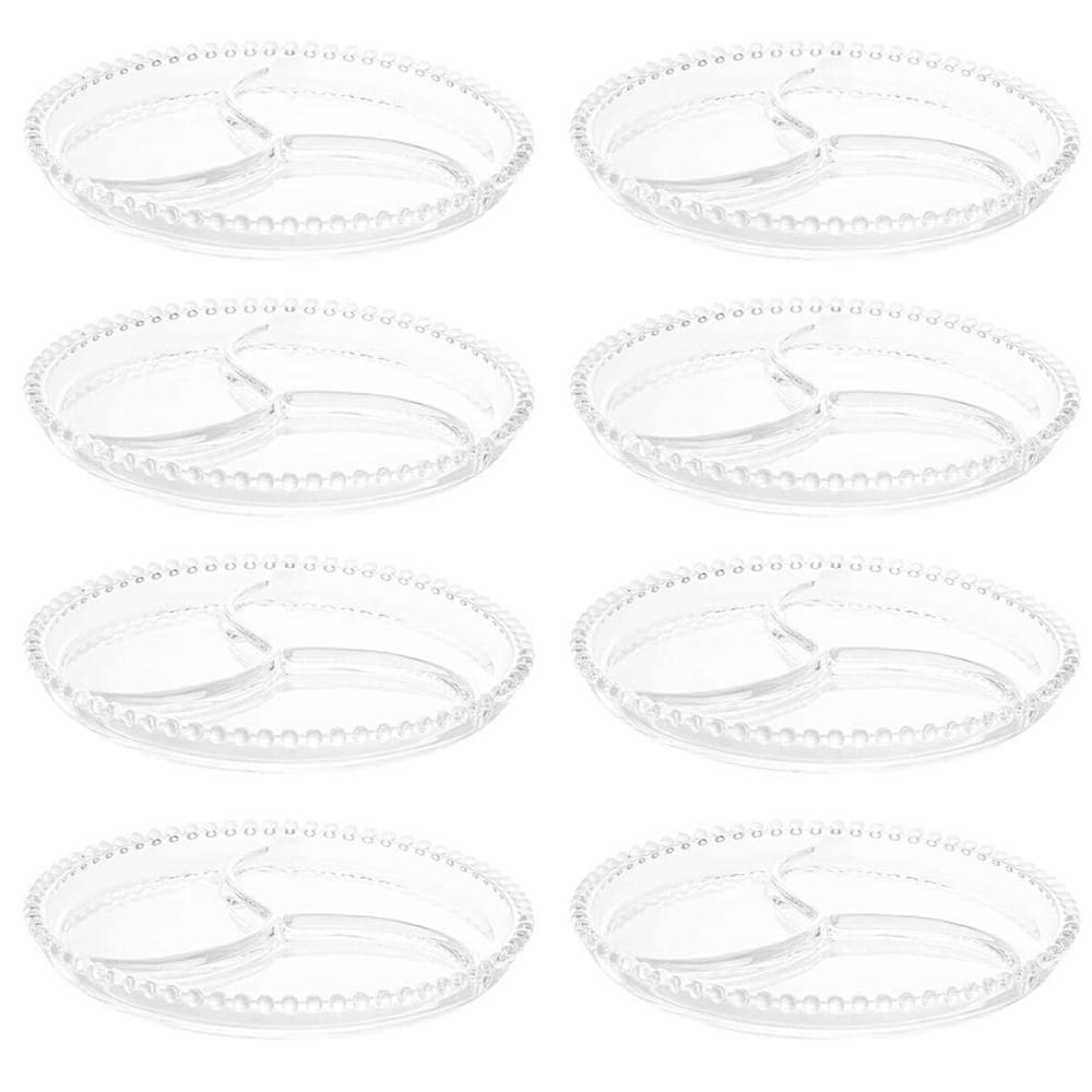Kit 8 Petisqueiras De Cristal 23cm Wolff Pearl 3 Divisórias Doces Aperitivos Mesa Posta