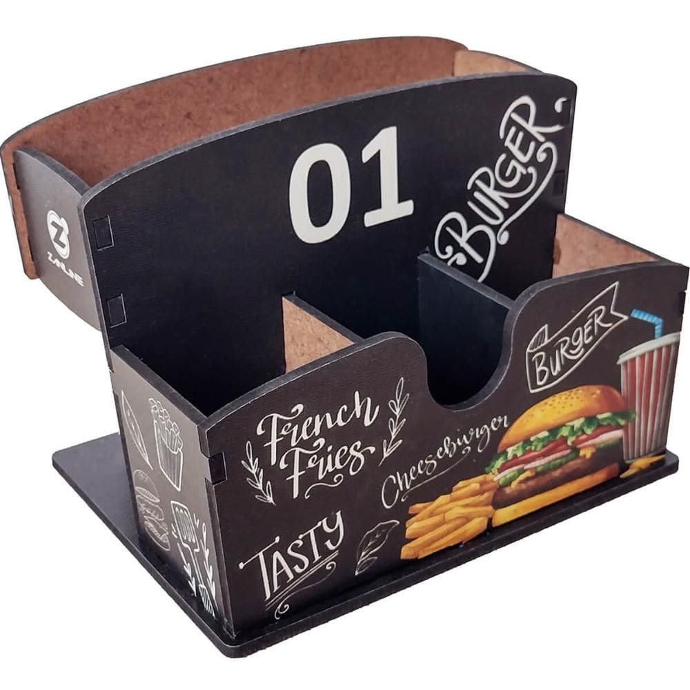 25 Porta Sachês Guardanapos Burger MDF para Restaurantes Bar