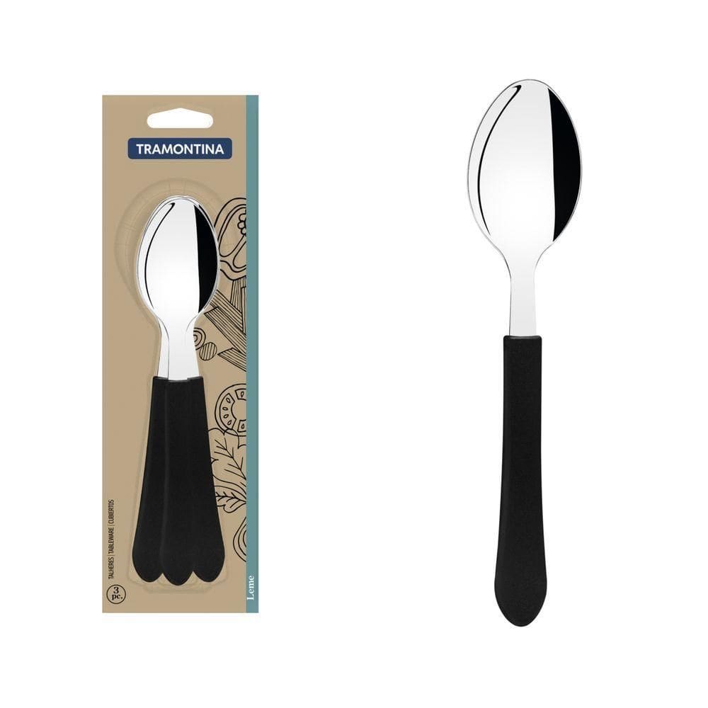 Colheres De Mesa Tramontina Leme Com Laminas Em Aço Inox E Cabos De Polipropileno Preto 3 Peças
