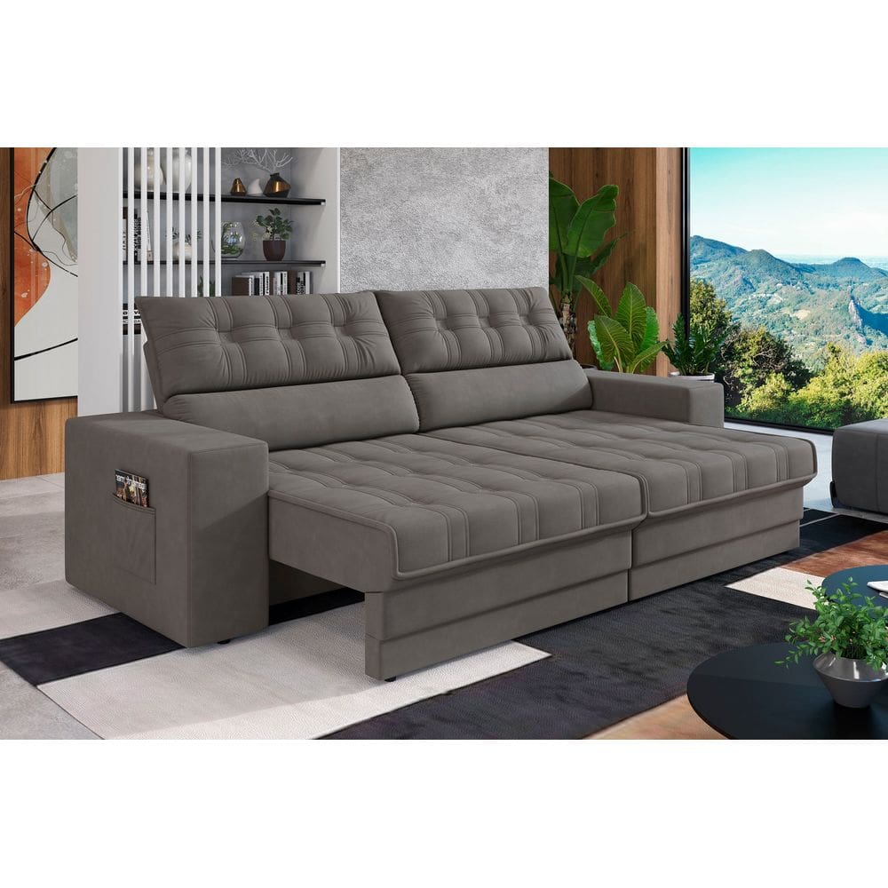Sofá Oscar Plus 2,06m Retrátil/Reclinável Suede Cinza - XFlex Sofas