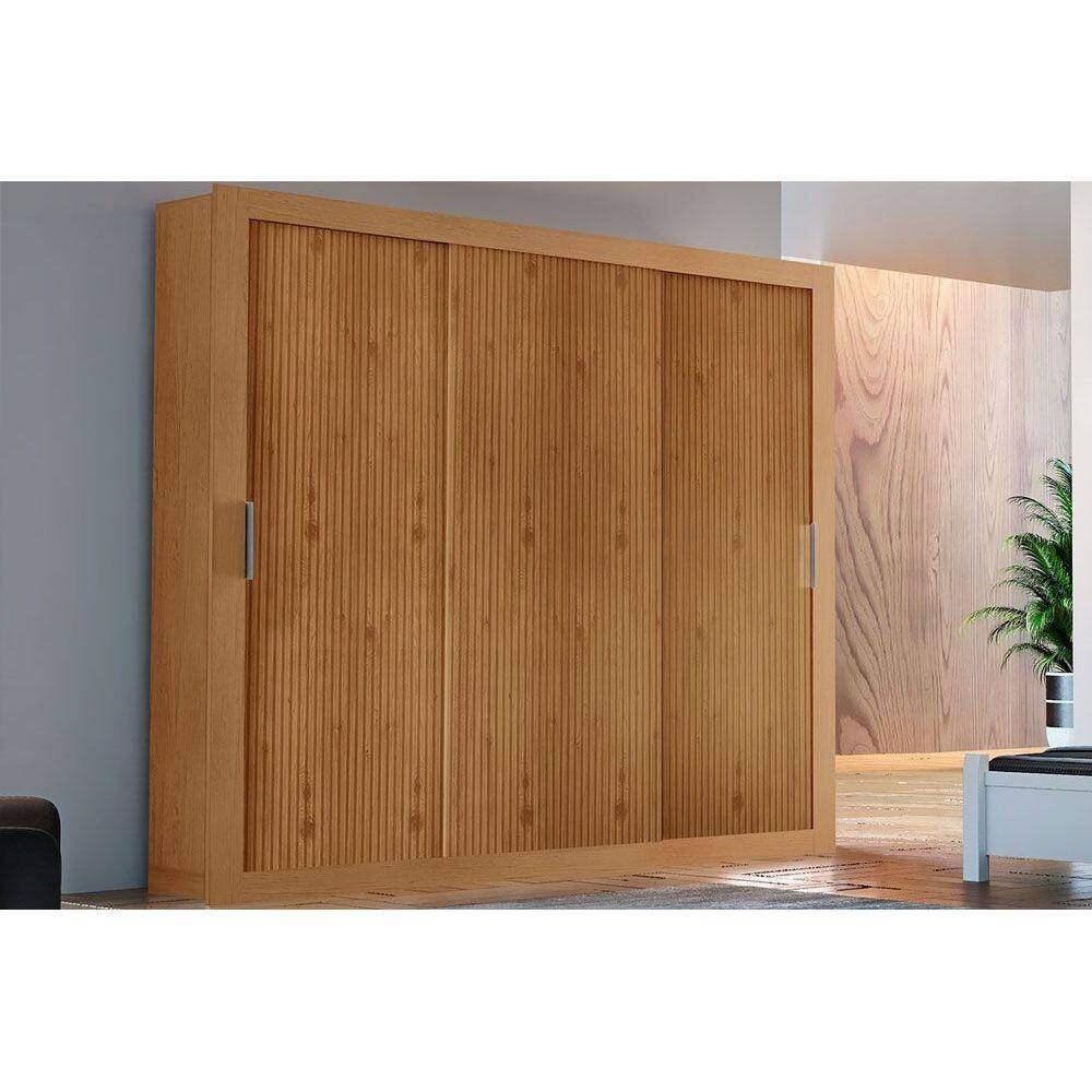 Guarda Roupa Casal 3 Portas de Correr e 4 Gavetas Veneza Naturalle/Ripado 3D - Rufato