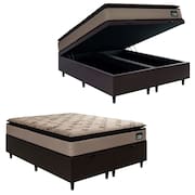 Cama Box Baú Casal Queen Colchão Espuma D33 Pillow Top Van Gogh 158x198x70cm Suede Marrom Hellen – Suporta Até 120 Kg Por Pessoa