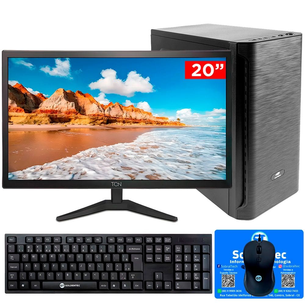 Computador Core i3-2120, 4GB, SSD 120GB, GT-H61 Slot M2, Rede Gigabit, Monitor de 20``, Teclado e Mouse, Windows