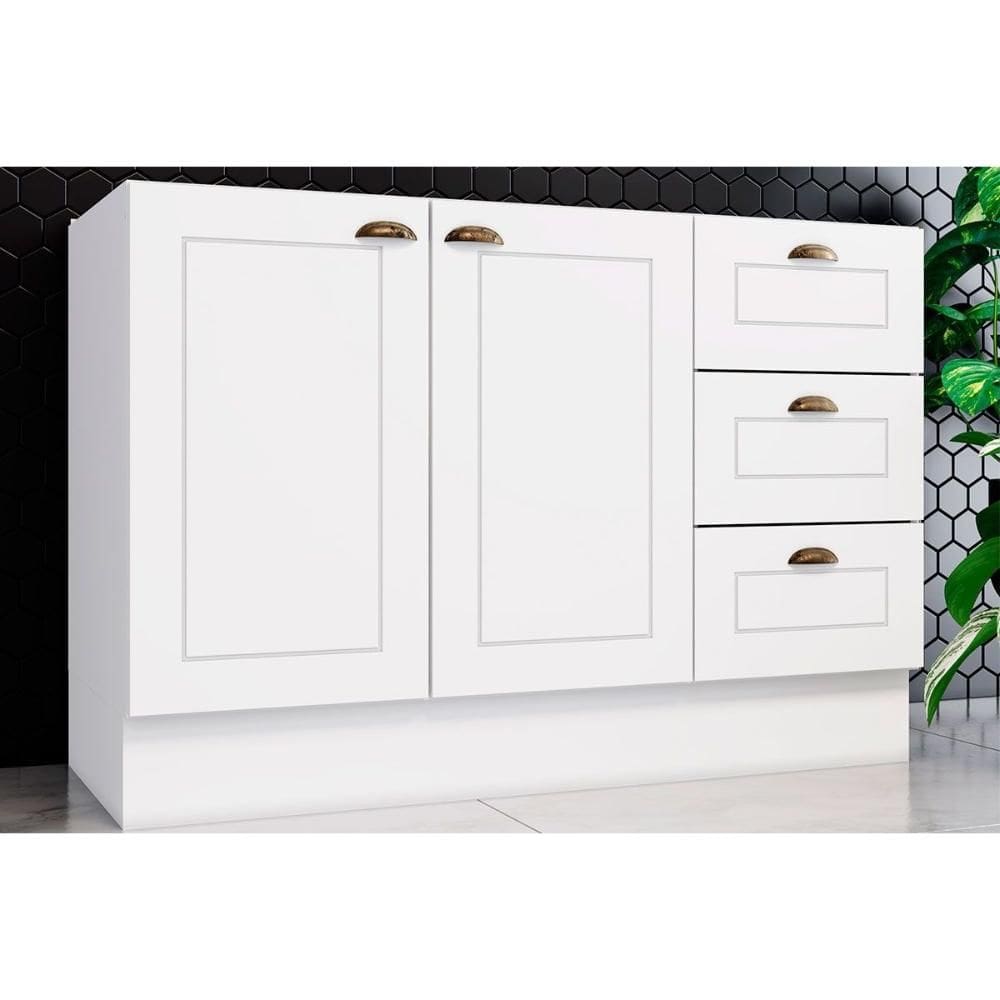 Gabinete p/Pia Cozinha Balcão Americana 2 Portas e 3 Gavetas 120cm S/tampo Branco - Henn