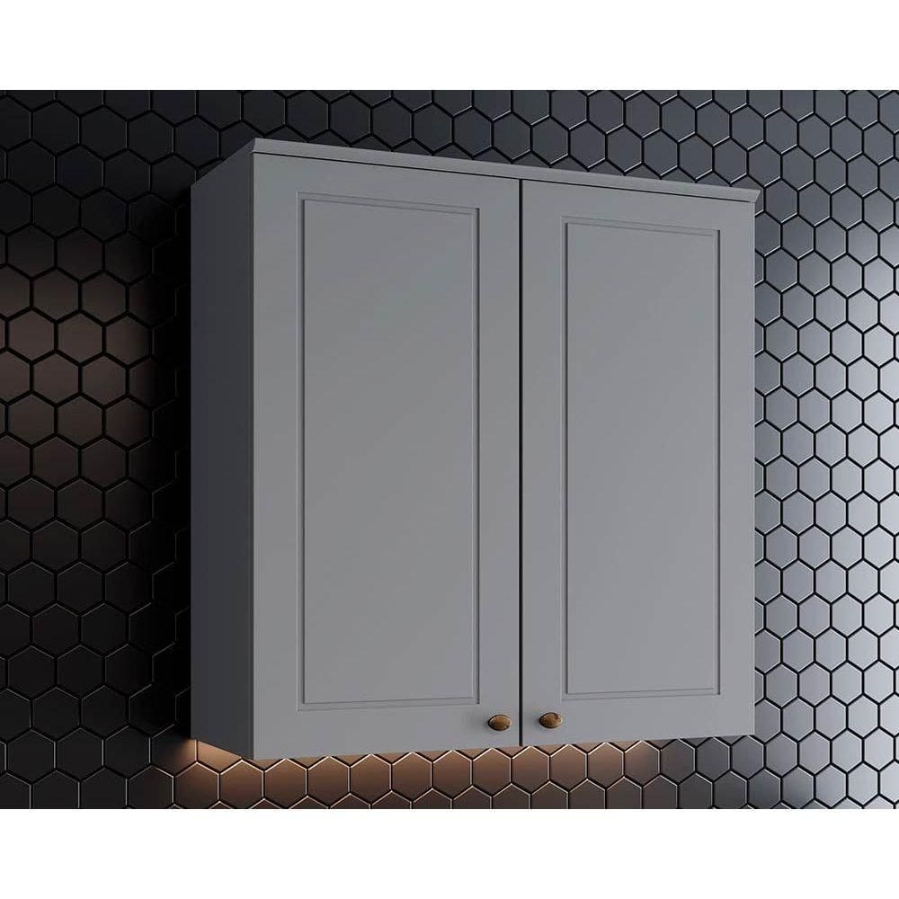 Armário Aéreo Cozinha Modulado Americana c/ 2 Portas 80cm Cinza - Henn