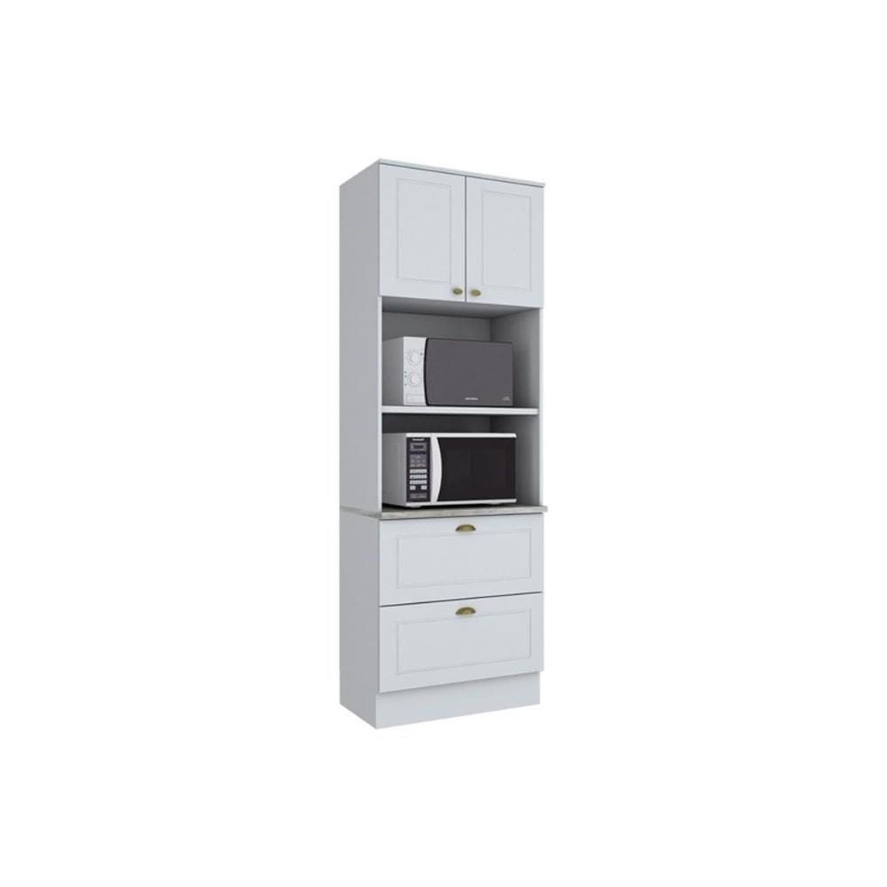 Paneleiro de Cozinha Americana Torre Quente c/ 2 Portas 2 Gavetas e 2 Nichos p/ Forno 71x220cm Branco/Calcare - Henn