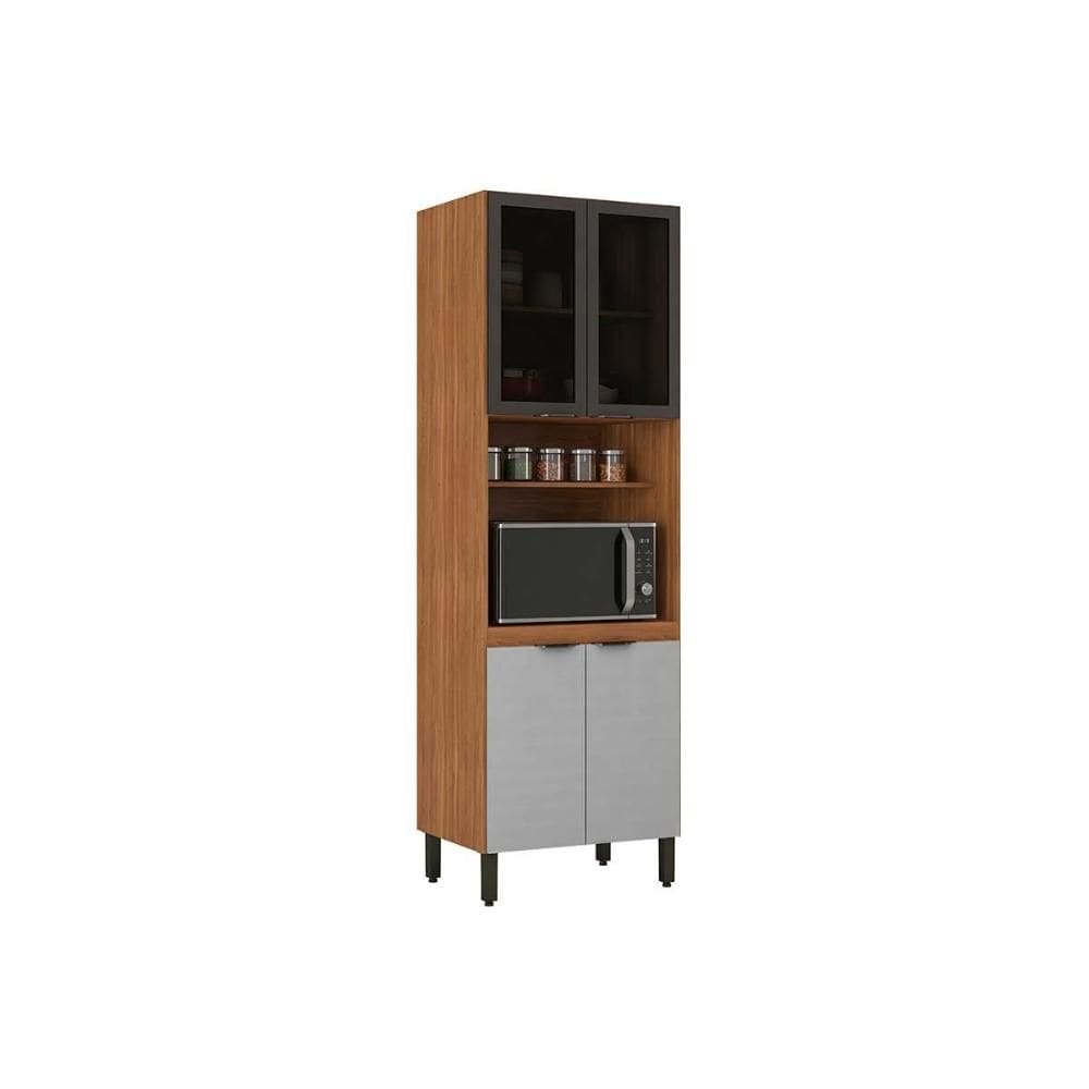 Torre Quente de Cozinha Firenze Forno c/ Prateleira 4 Portas c/ 2Vidro 70x218cm Amendola/Nude Prime TX - Demóbile