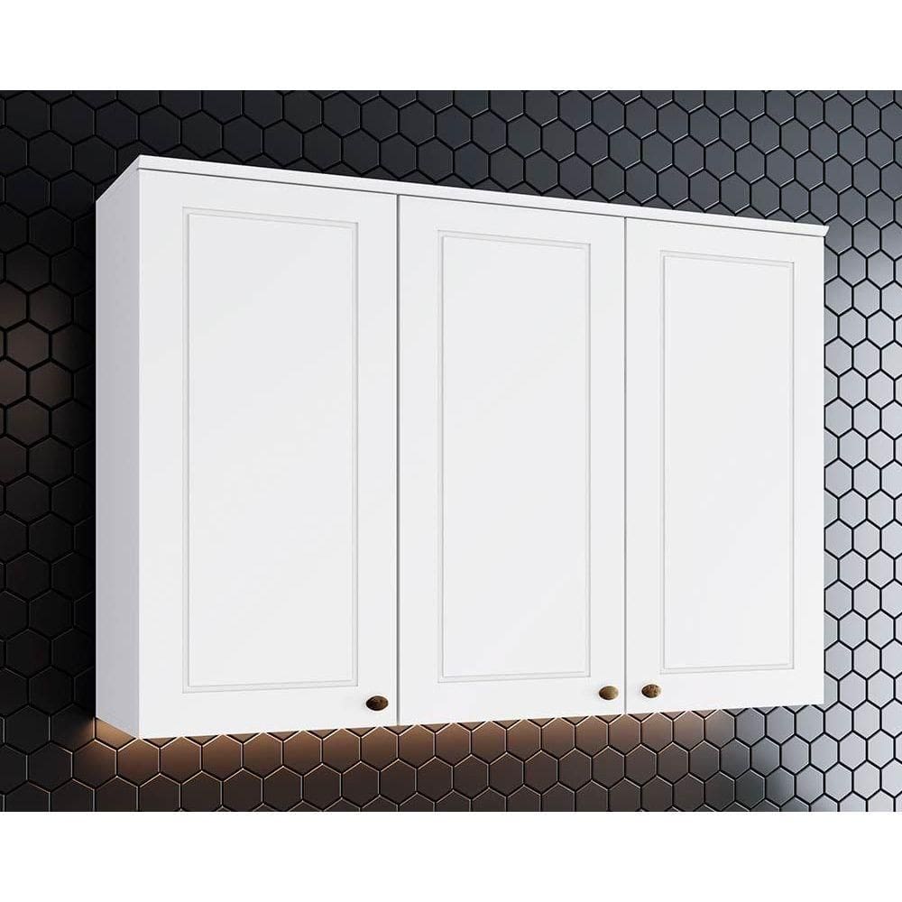 Armário Aéreo Cozinha Modulado Americana c/ 3 Portas 120cm Branco - Henn