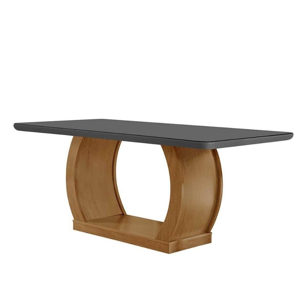 Mesa para Cozinha Jade c/Tampo Madeirado Vidro Canto Curvo 180x90cm Imbuia/Grafite - Rufato