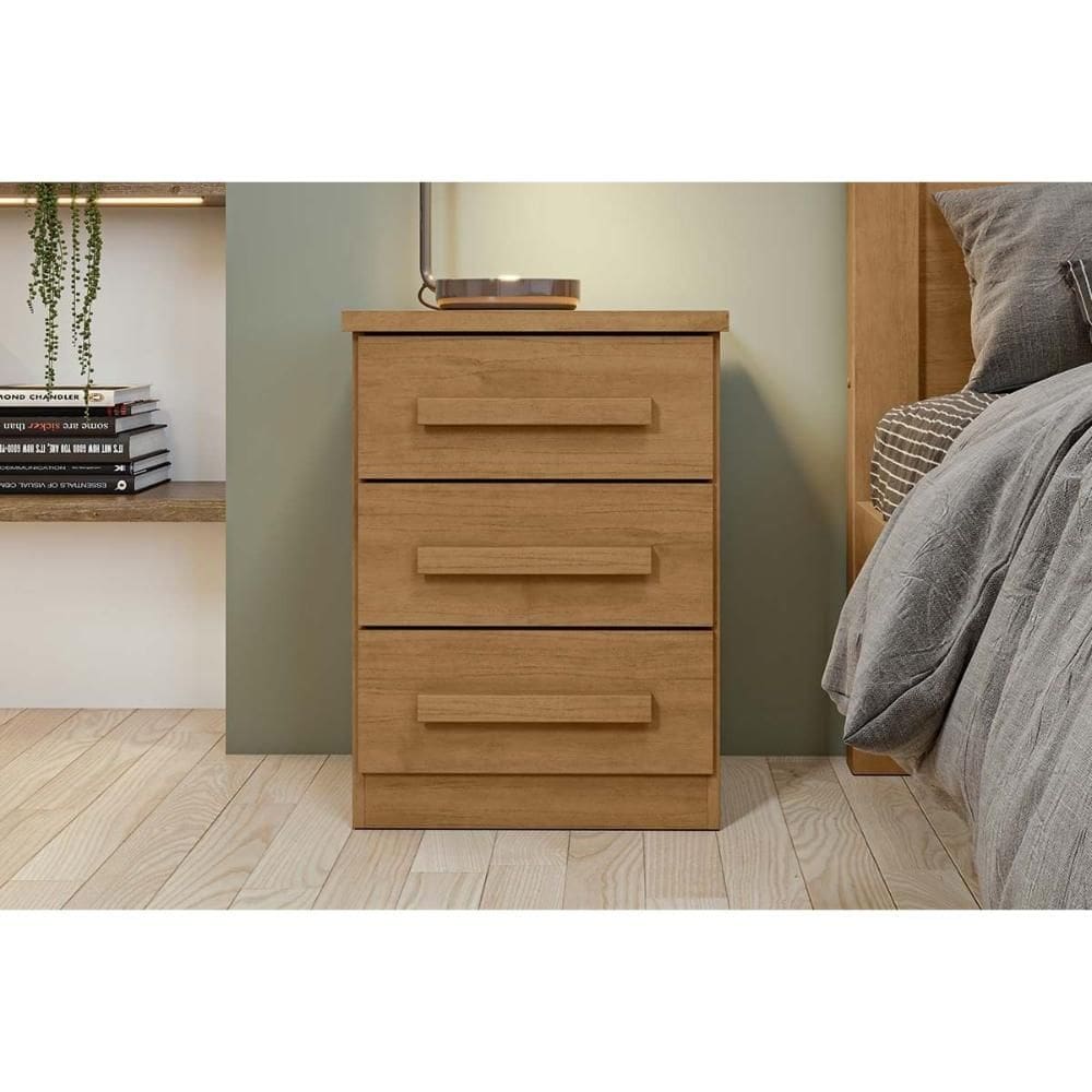 Mesa Cabeceira Baião c/ 3 Gavetas Amêndoa - Lopas