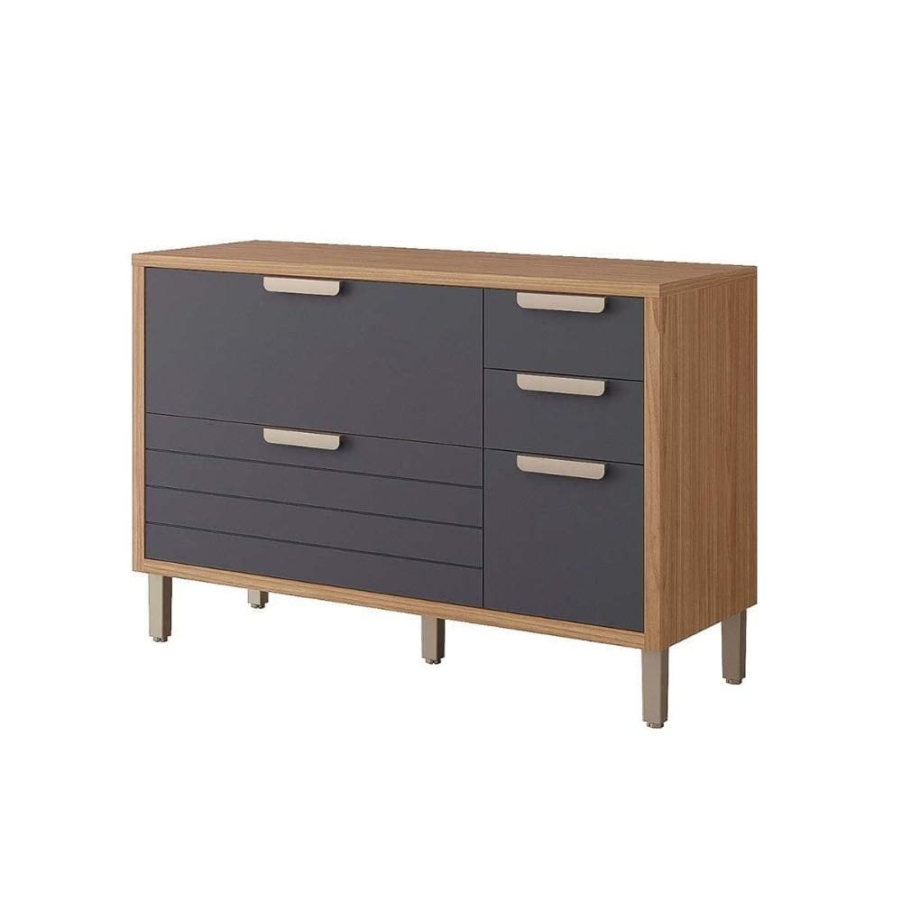 Módulo Cozinha MGM Eloise Balcão c/4 Gavetas e 1 Porta Basculante Riscada c/Tampo 120 cm Freijo/Titanium-MGM