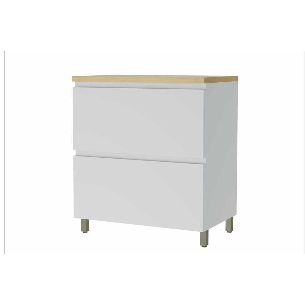 Armário de Cozinha Modulado Balcão Rainha 1 Porta e 1 Gaveta c/ Tampo 80cm Branca/Nature - Nesher