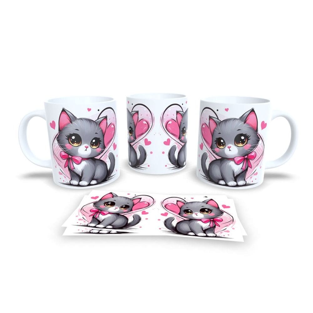 Caneca Cerâmica Personalizada Gato / Gatinho Cinza - Modelo 785269