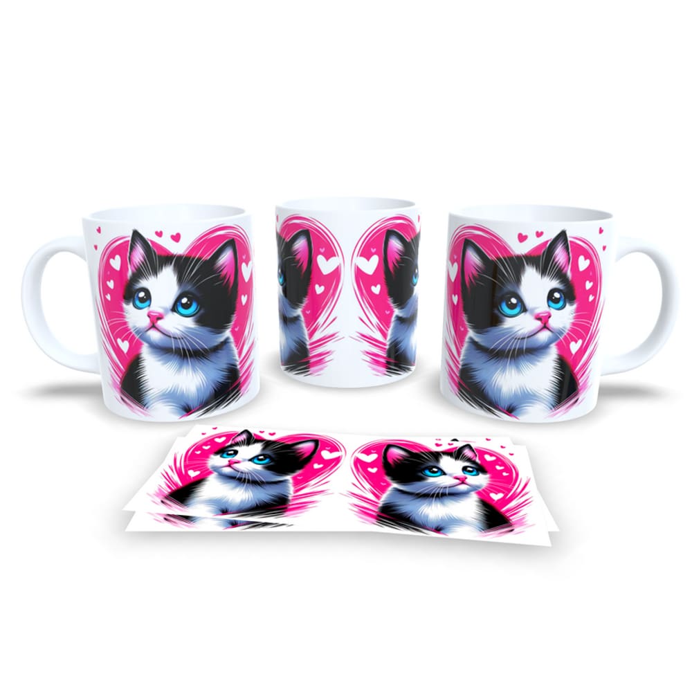 Caneca Cerâmica Personalizada Gato / Gatinho Branco e Preto / Frajola - Modelo 785273