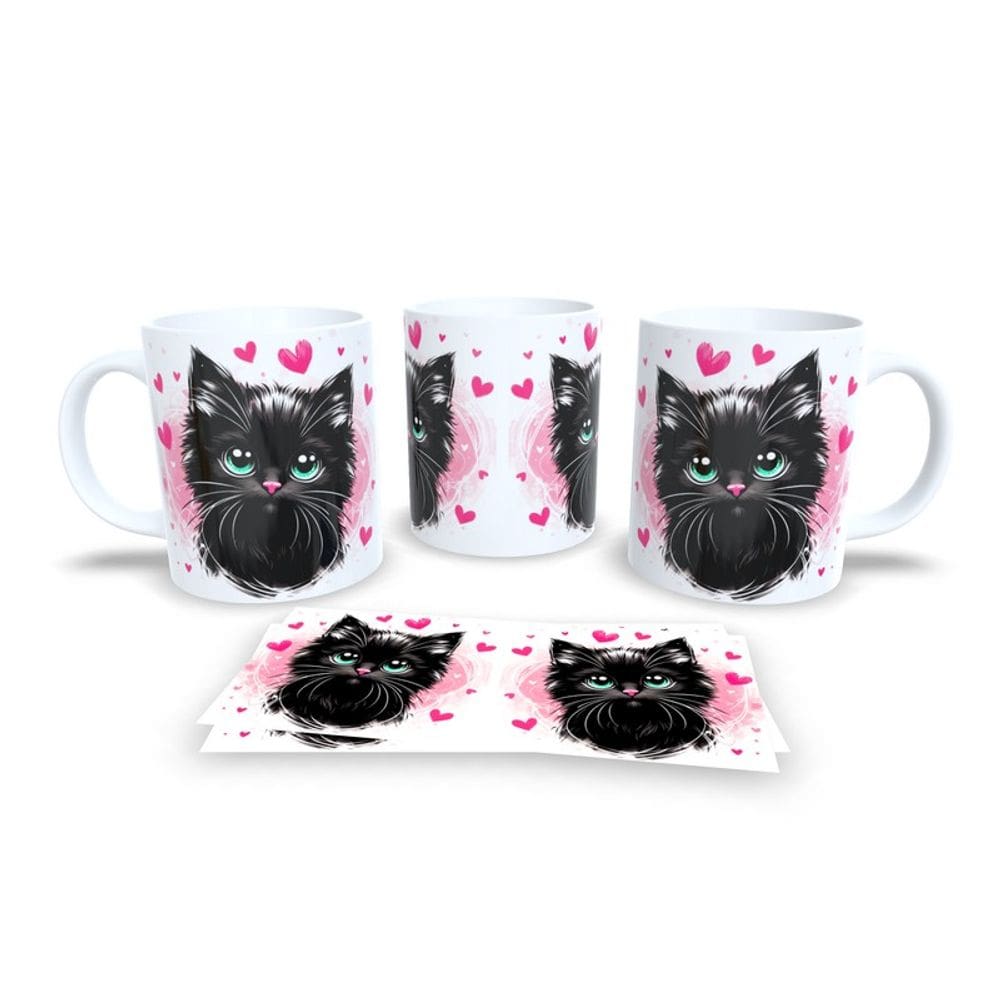 Caneca Cerâmica Personalizada Gato / Gatinho Preto - Modelo 785295