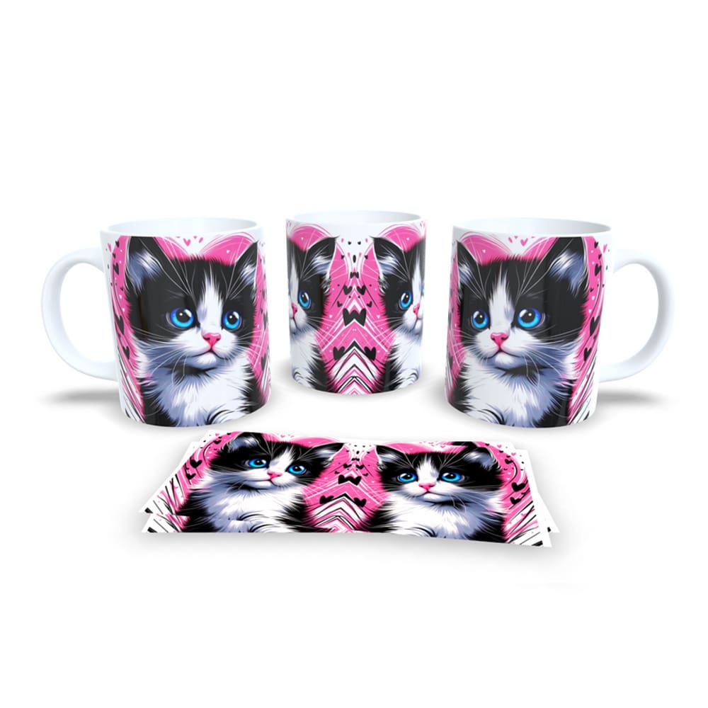 Caneca Cerâmica Personalizada Gato / Gatinho Branco e Preto / Frajola - Modelo 785276
